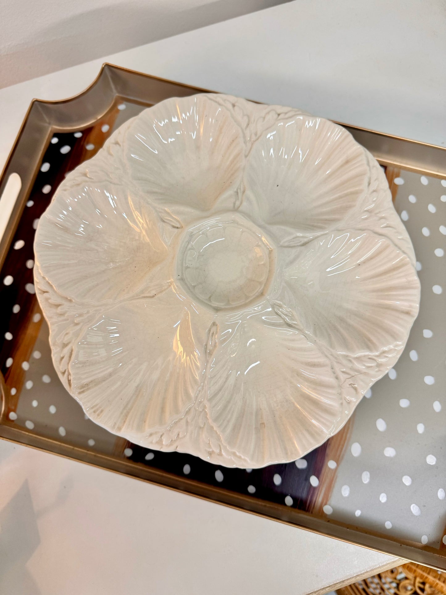 Vintage Sarreguimines French Majolica Oyster Plate