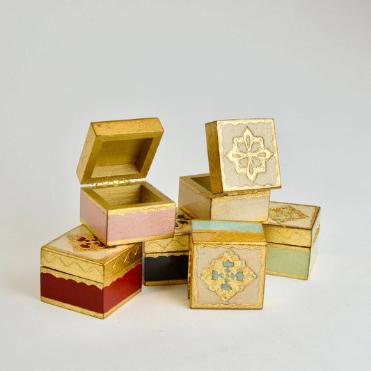 Florentine Carved Mini Wood Box with Lid, Ring Box: Sky Blue