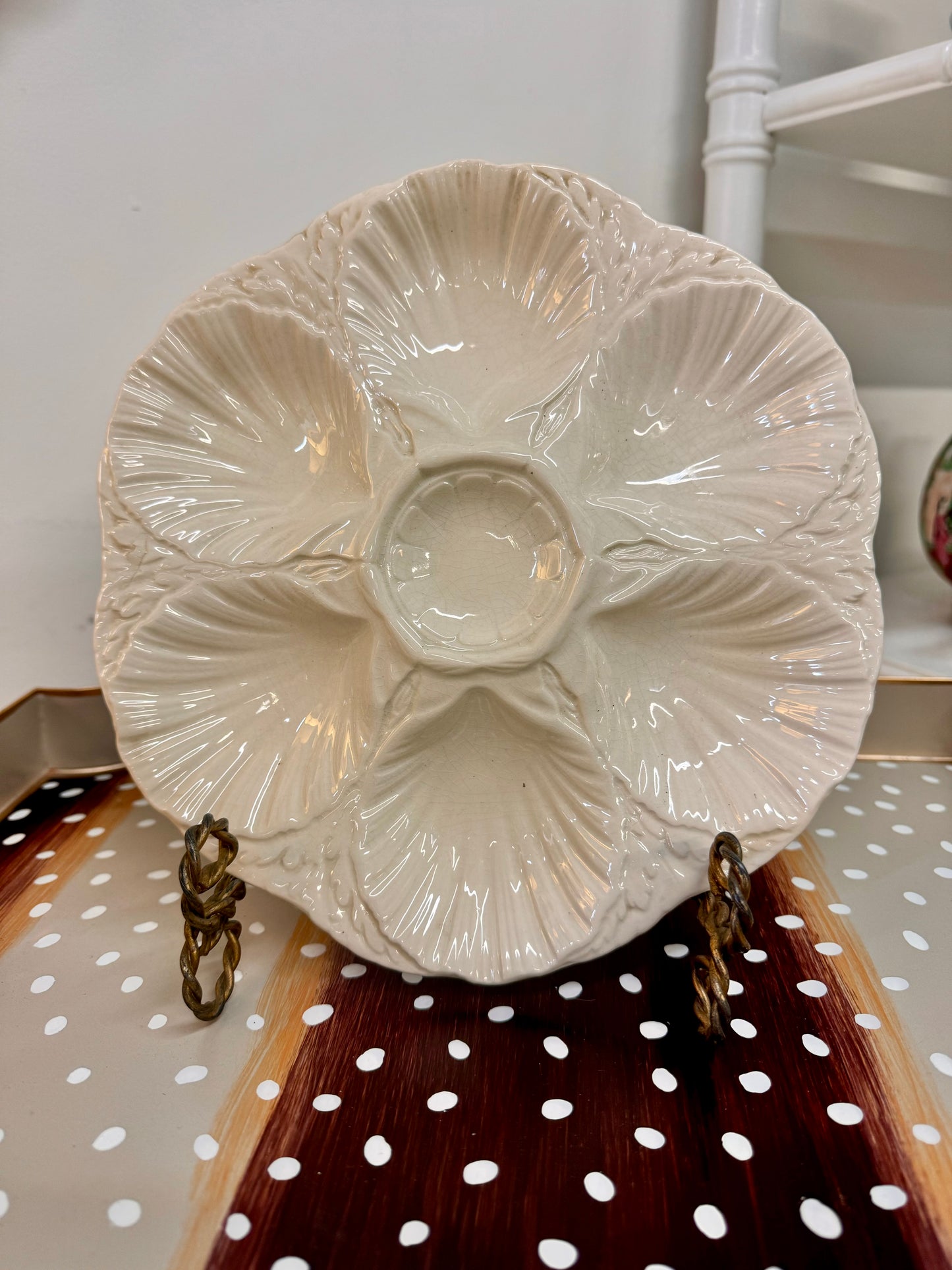 Vintage Sarreguimines French Majolica Oyster Plate