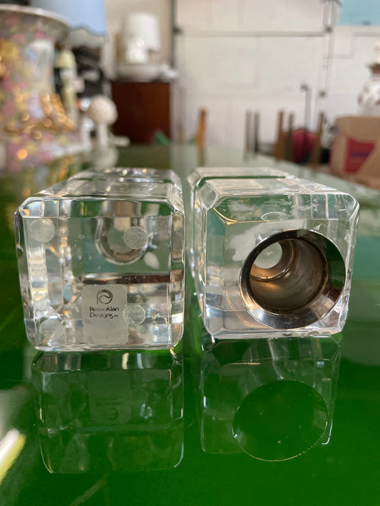 Mid-century Lucite Cube Candleholder Pair by Peter Alan