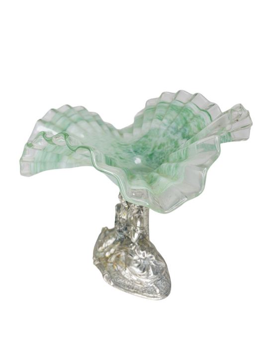 La Meridiana Murano Glass Bowl on Decorative Silver Base