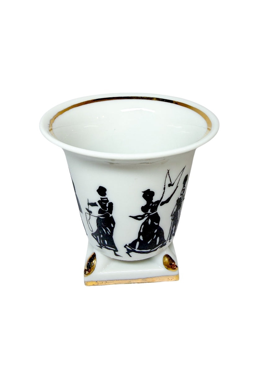 Vintage Silhouette Porcelain Toothpick/Match holder with Gilt Trim