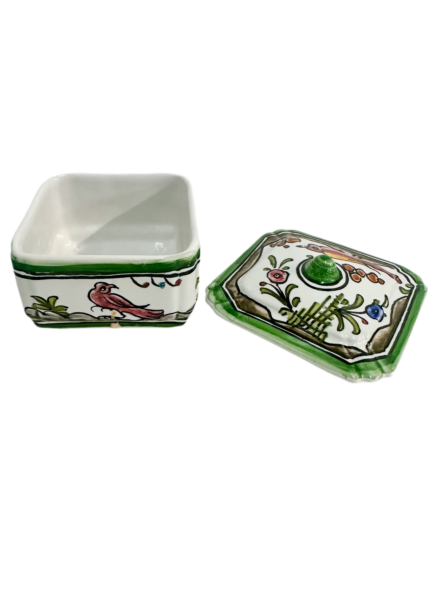Vintage Hand Painted Portuguese Faience Lidded Box