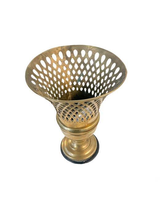 Vintage Filigree Cutout Brass Vase