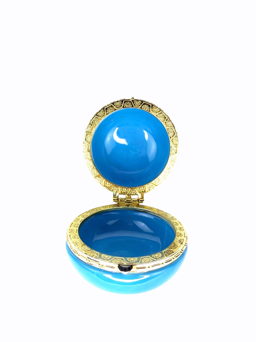 Blue Porcelain Macaron Trinket Box with Gold-Tone Hinge