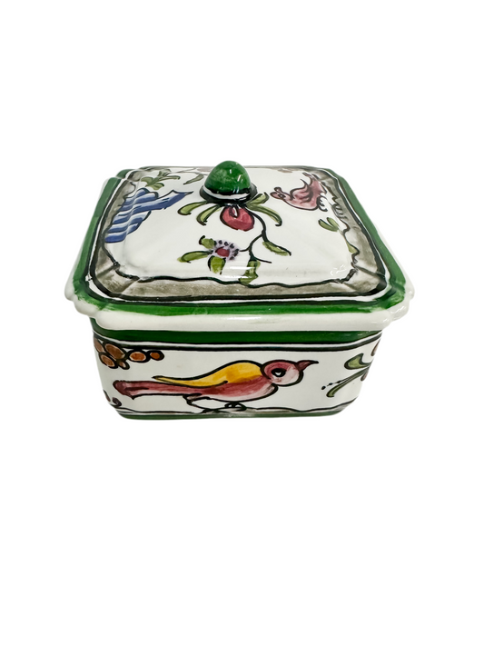 Vintage Hand Painted Portuguese Faience Lidded Box