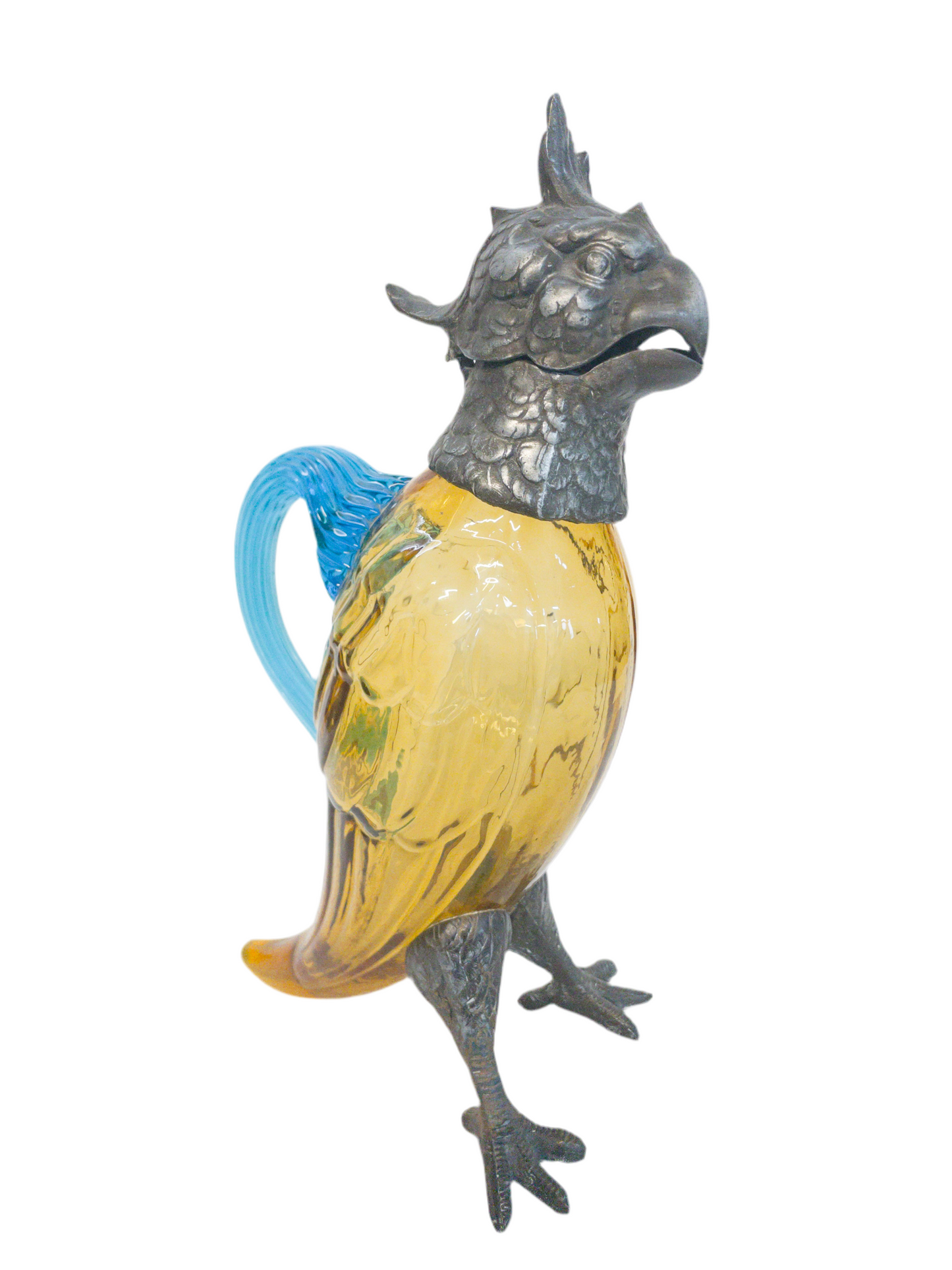 Antique Cockatoo Glass Wine Decanter with Bronze Mounts