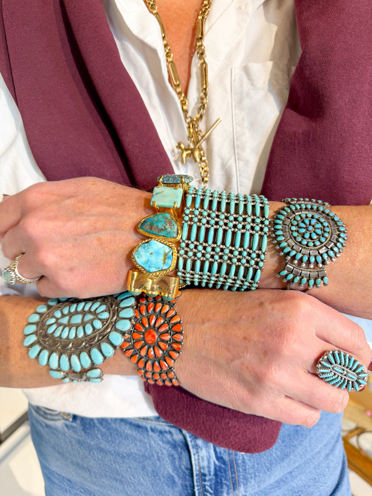 Handmade Multi-Stone Turquoise & Gemstone Link Statement Bracelet