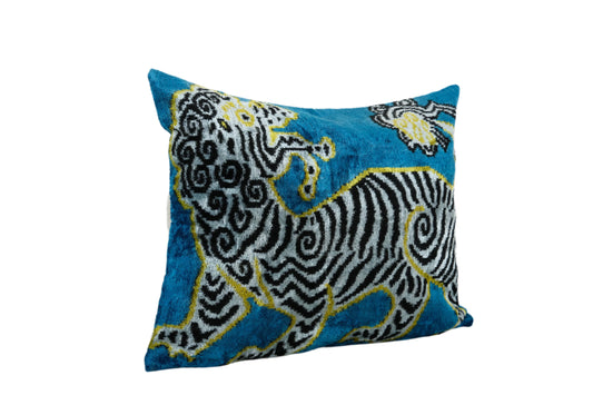 Zebra Silk Ikat Velvet Pillows Pair