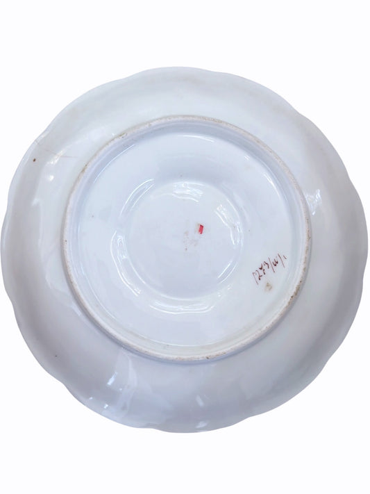 Antique Porcelain Oyster Plate with Pink Rose & Green Border