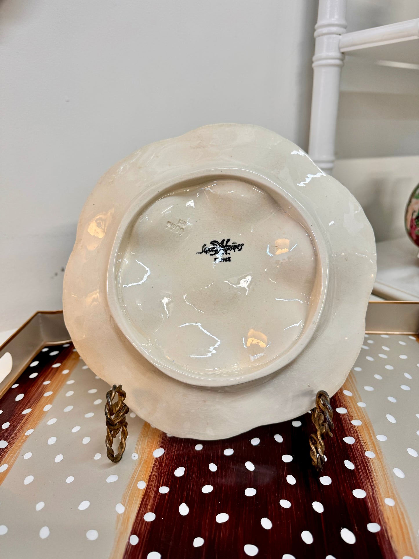 Vintage Sarreguimines French Majolica Oyster Plate