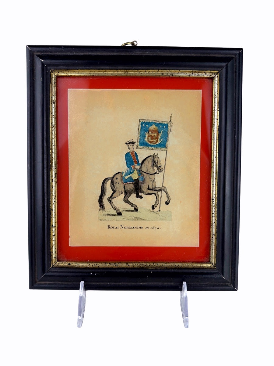 Framed French Military Print 'Royal Normandie en 1674' Hand-Colored