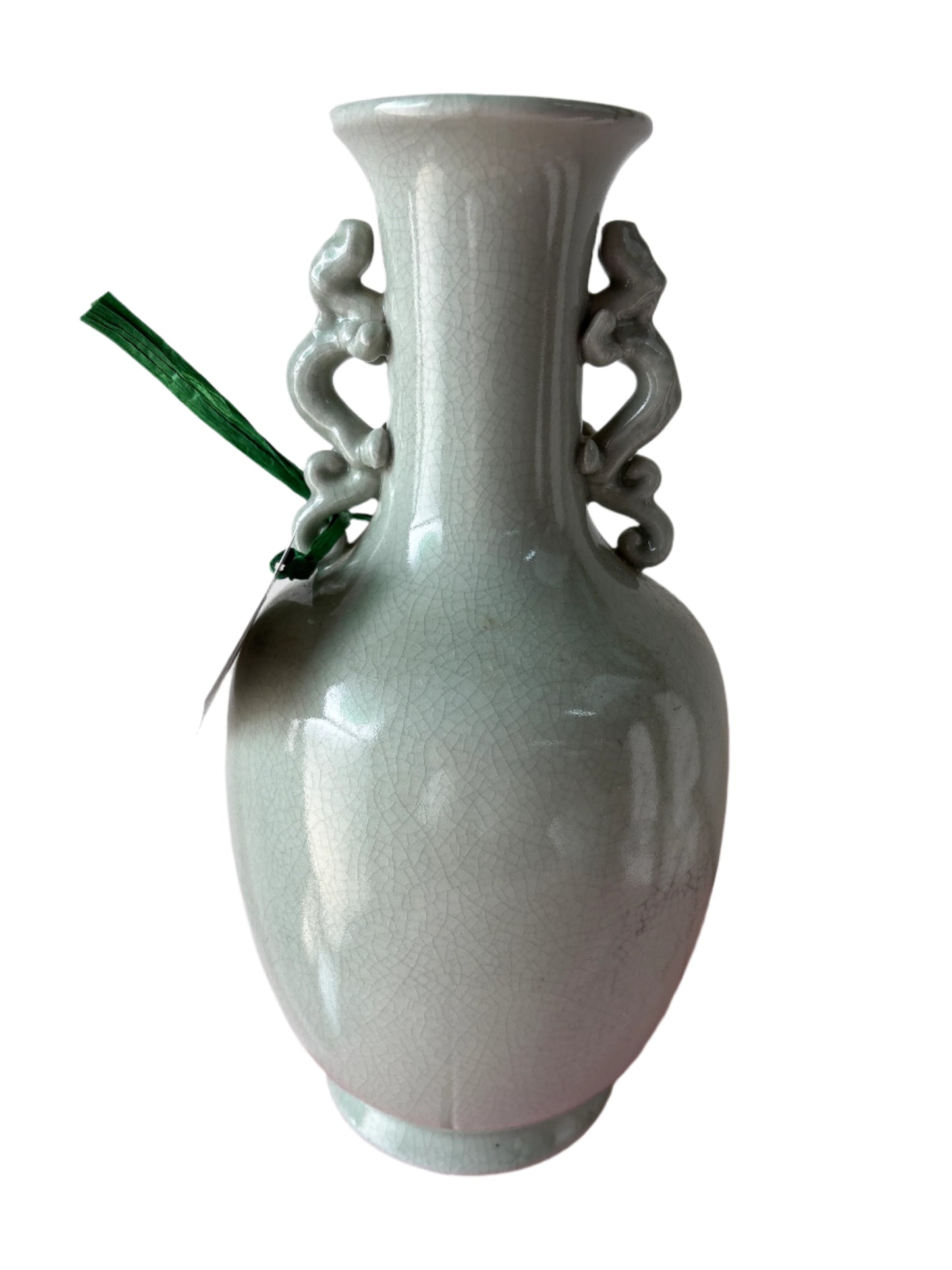 Vintage Celadon Dragon Handle Vase