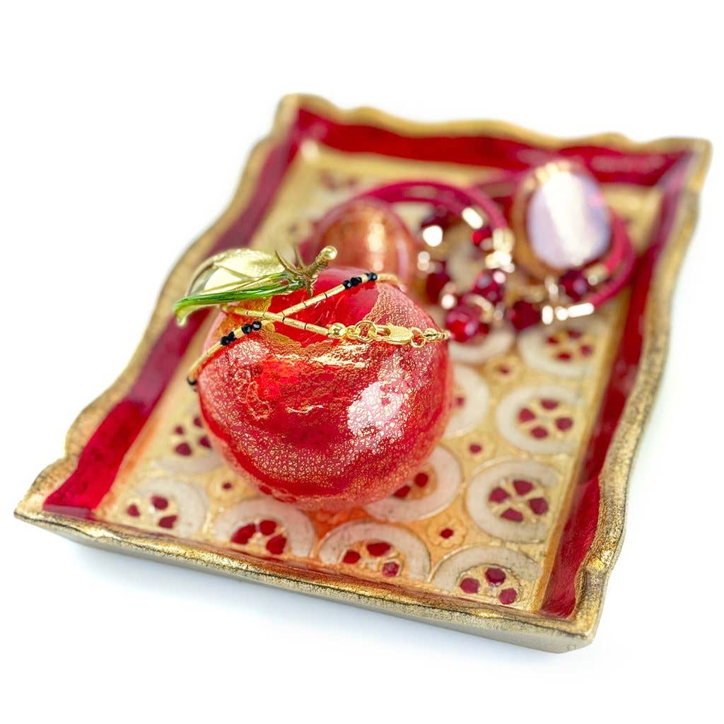 Florentine Carved Wood Rectangle Tessellated Mini Tray: Pink