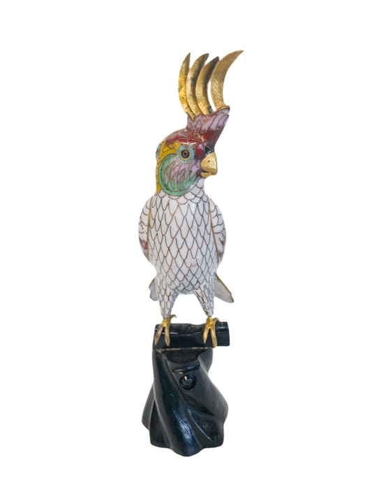 Vintage Cloisonné Cockatoo on Stand