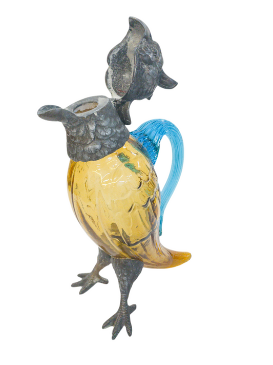 Antique Cockatoo Glass Wine Decanter with Bronze Mounts