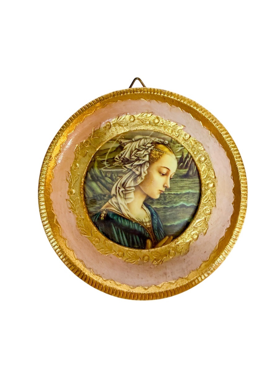 Vintage Italian Florentine Gilt Madonna Round Wall Plaque