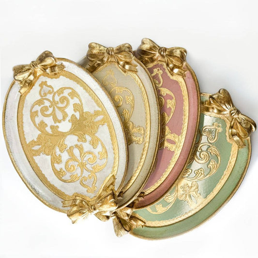 Florentine Carved Oval Bow Tray - Sage Green Medium