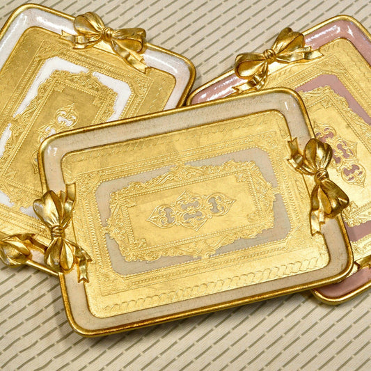 Florentine Carved Rectangle Bow Tray, Made in Italy: Cappuccino