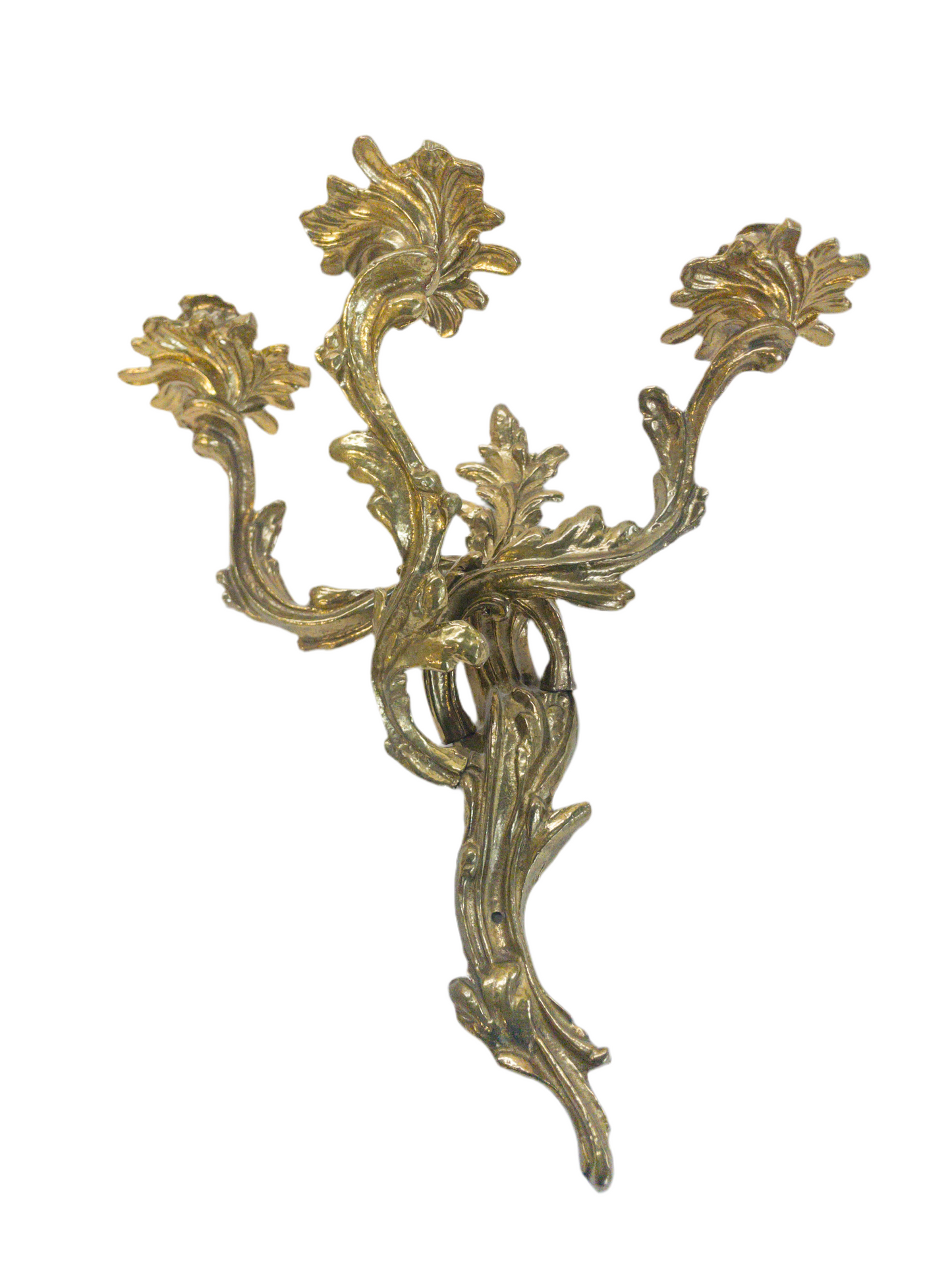 Antique 1920's Solid Brass Rococo Style Candle Wall Sconce