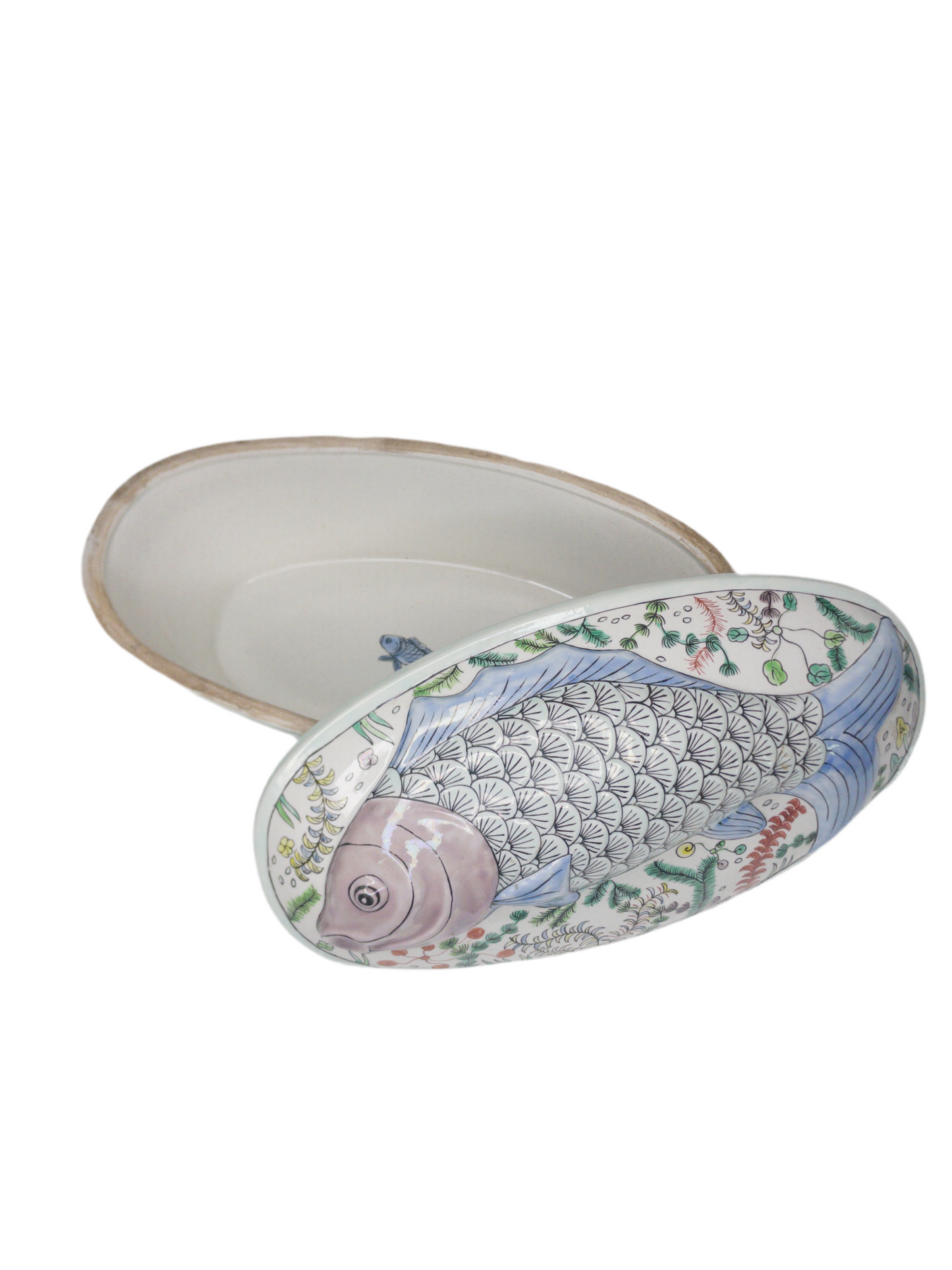 Antique Asian Carp Tureen with Lion Handles