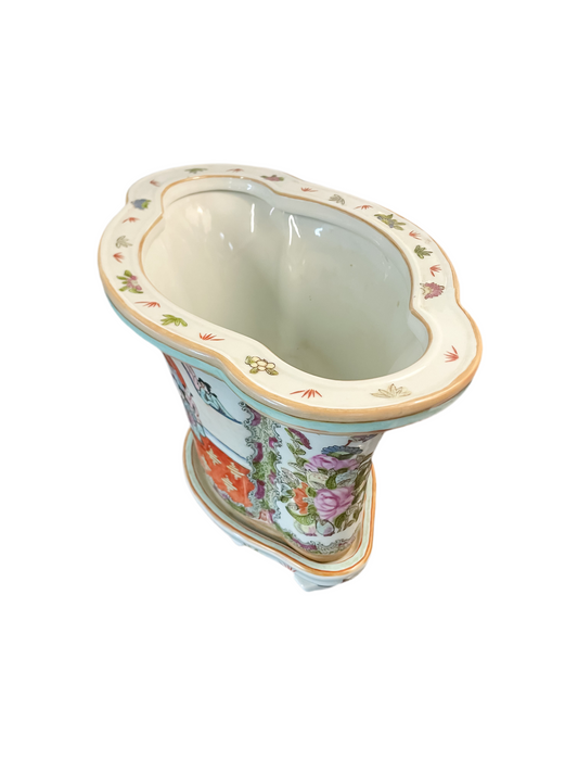 Famille Rose Quatrefoil Jardiniere with Stand