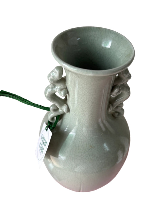 Vintage Celadon Dragon Handle Vase