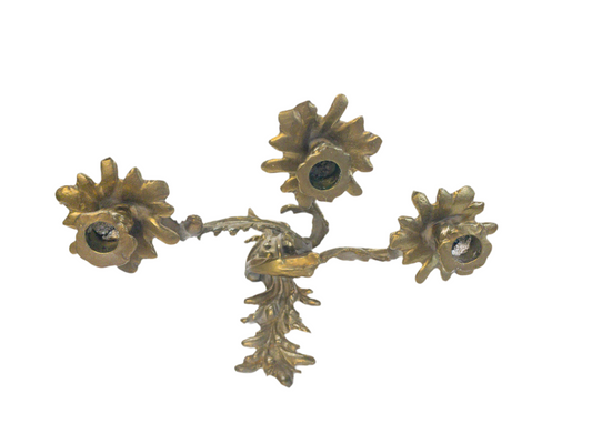 Antique 1920's Solid Brass Rococo Style Candle Wall Sconce