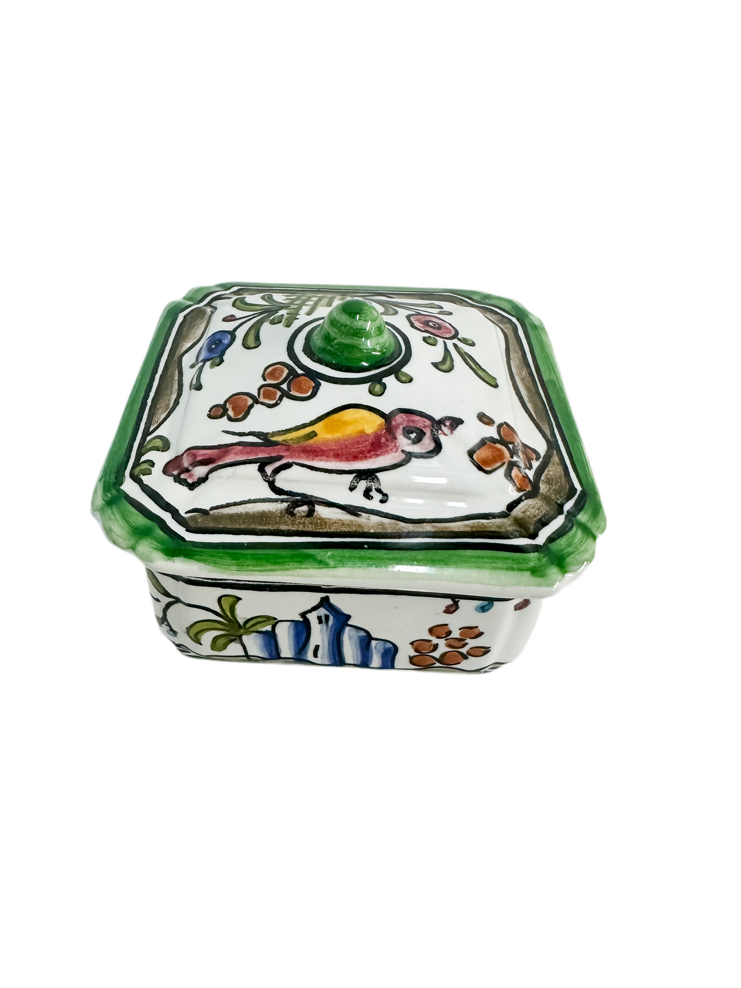 Vintage Hand Painted Portuguese Faience Lidded Box