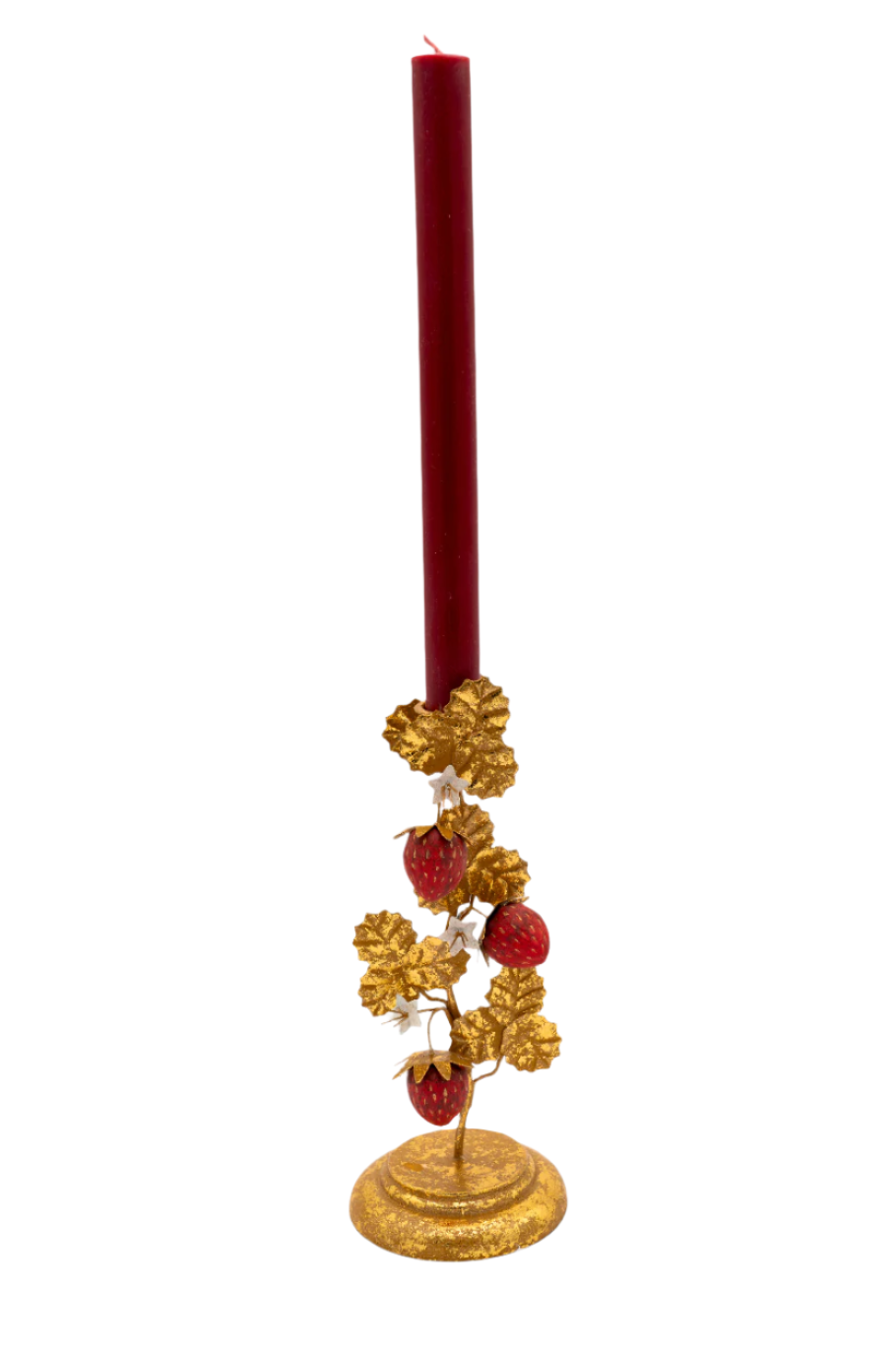 Strawberry Tole Candlestick Pair
