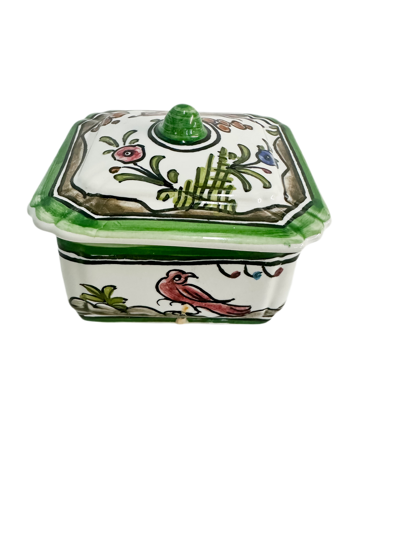Vintage Hand Painted Portuguese Faience Lidded Box
