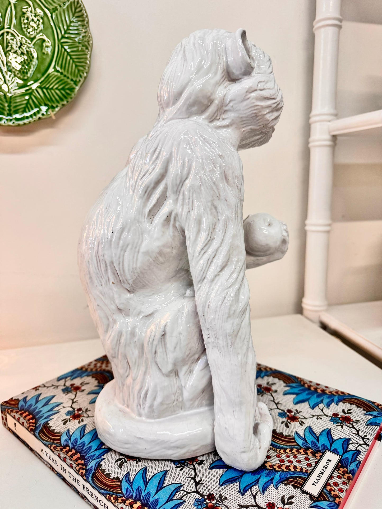 Vintage Italian Glazed Terracotta Monkey Statue