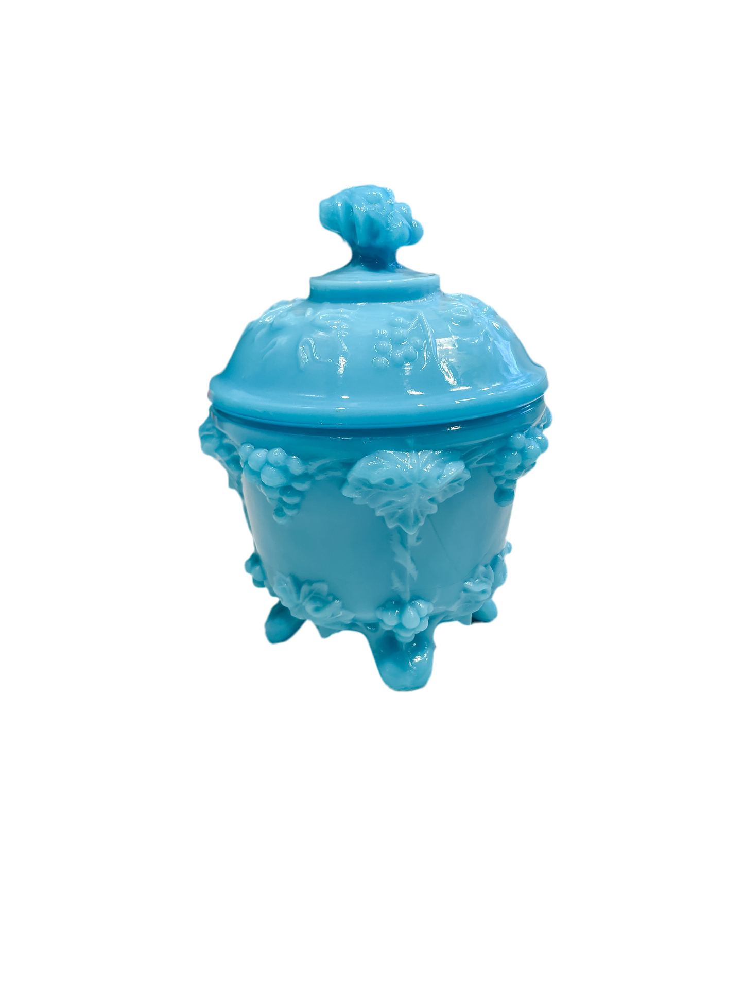 Vintage Portieux Milk Glass Covered Candy Dish