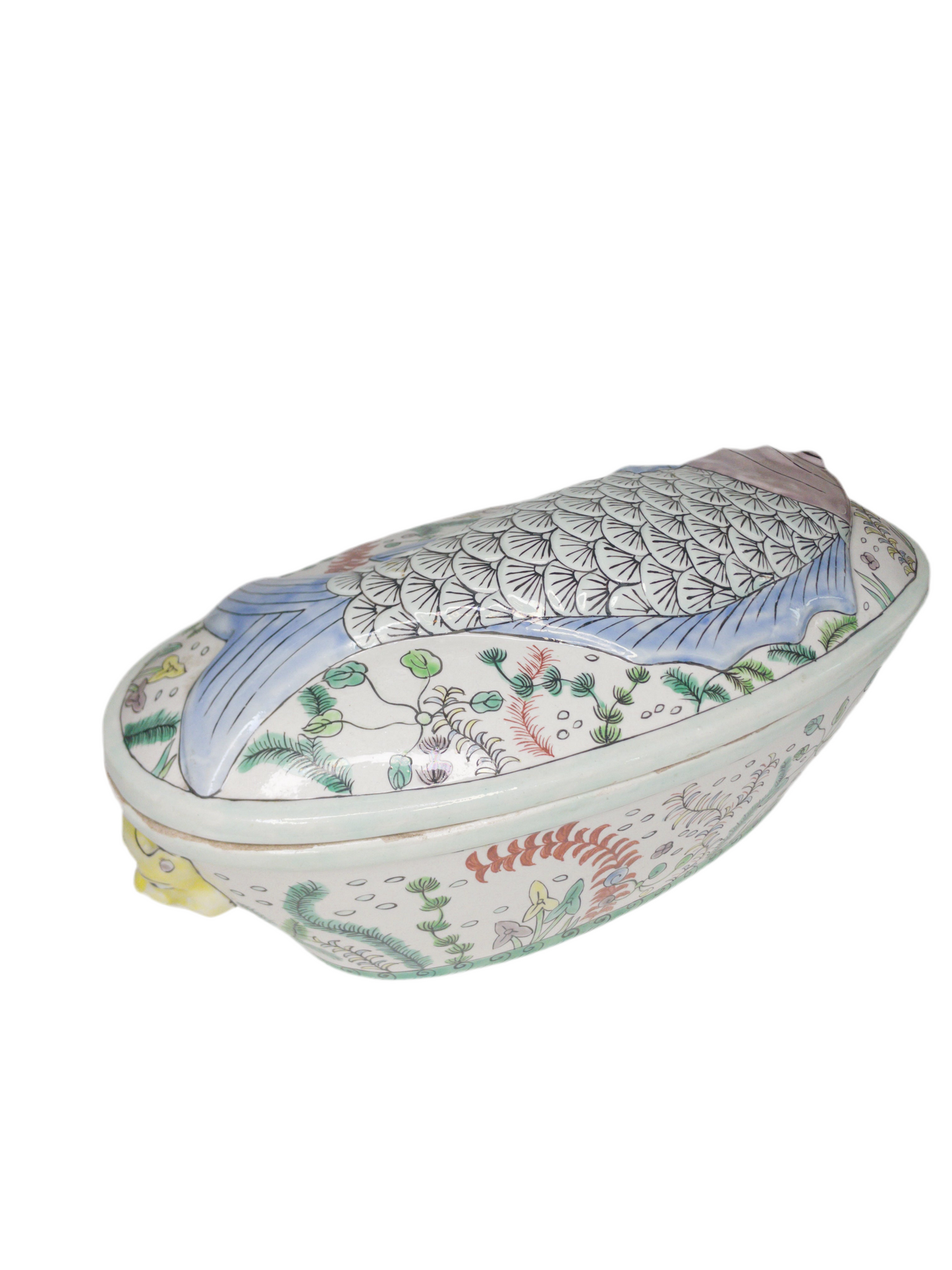 Antique Asian Carp Tureen with Lion Handles