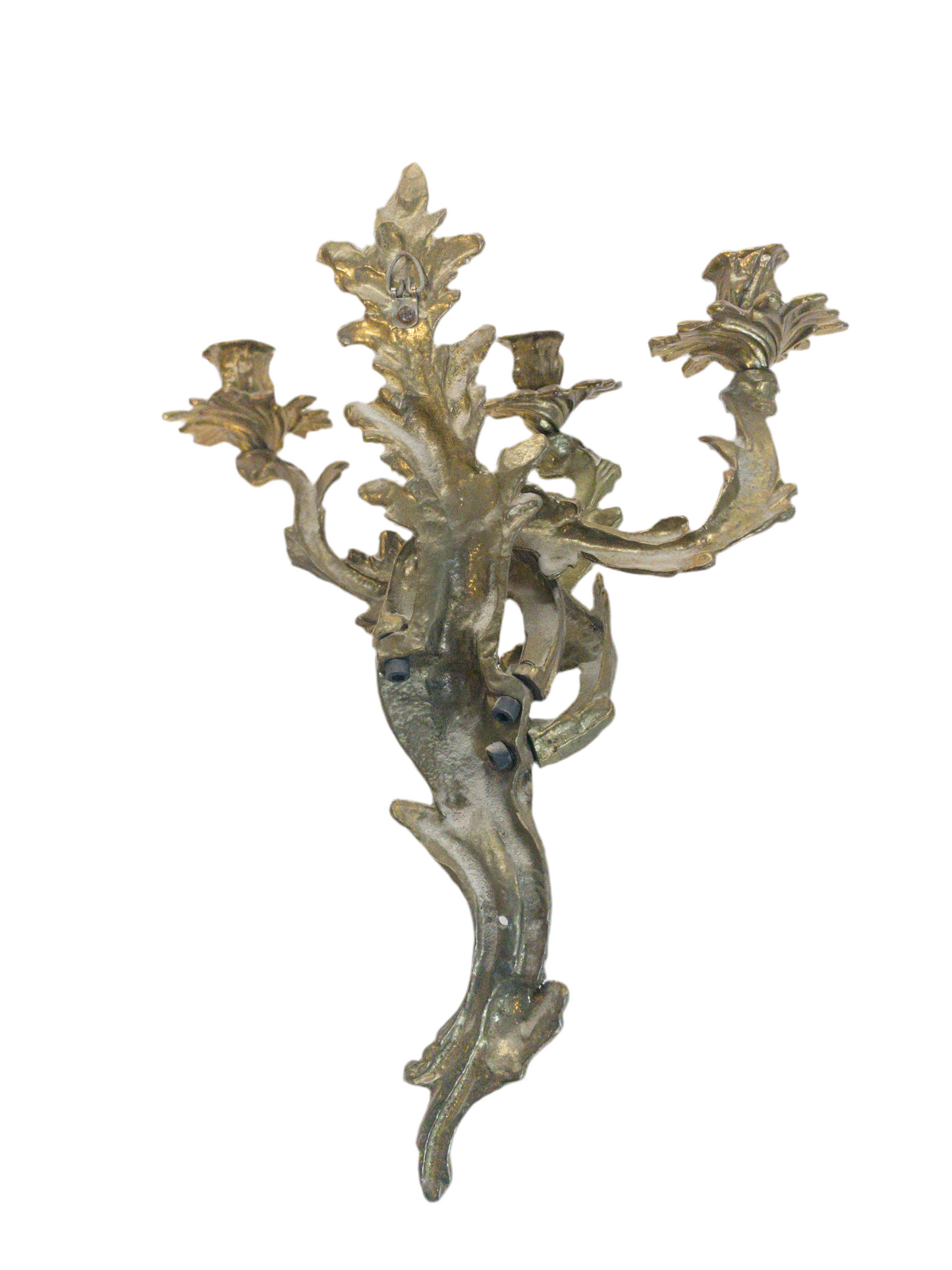 Antique 1920's Solid Brass Rococo Style Candle Wall Sconce