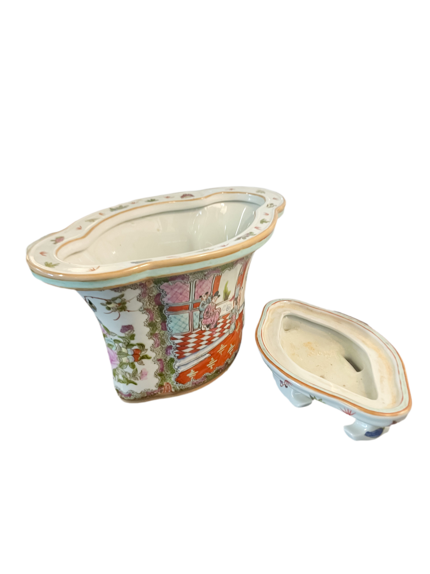 Famille Rose Quatrefoil Jardiniere with Stand