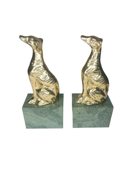 Vintage Greyhounds Brass on Marble pair