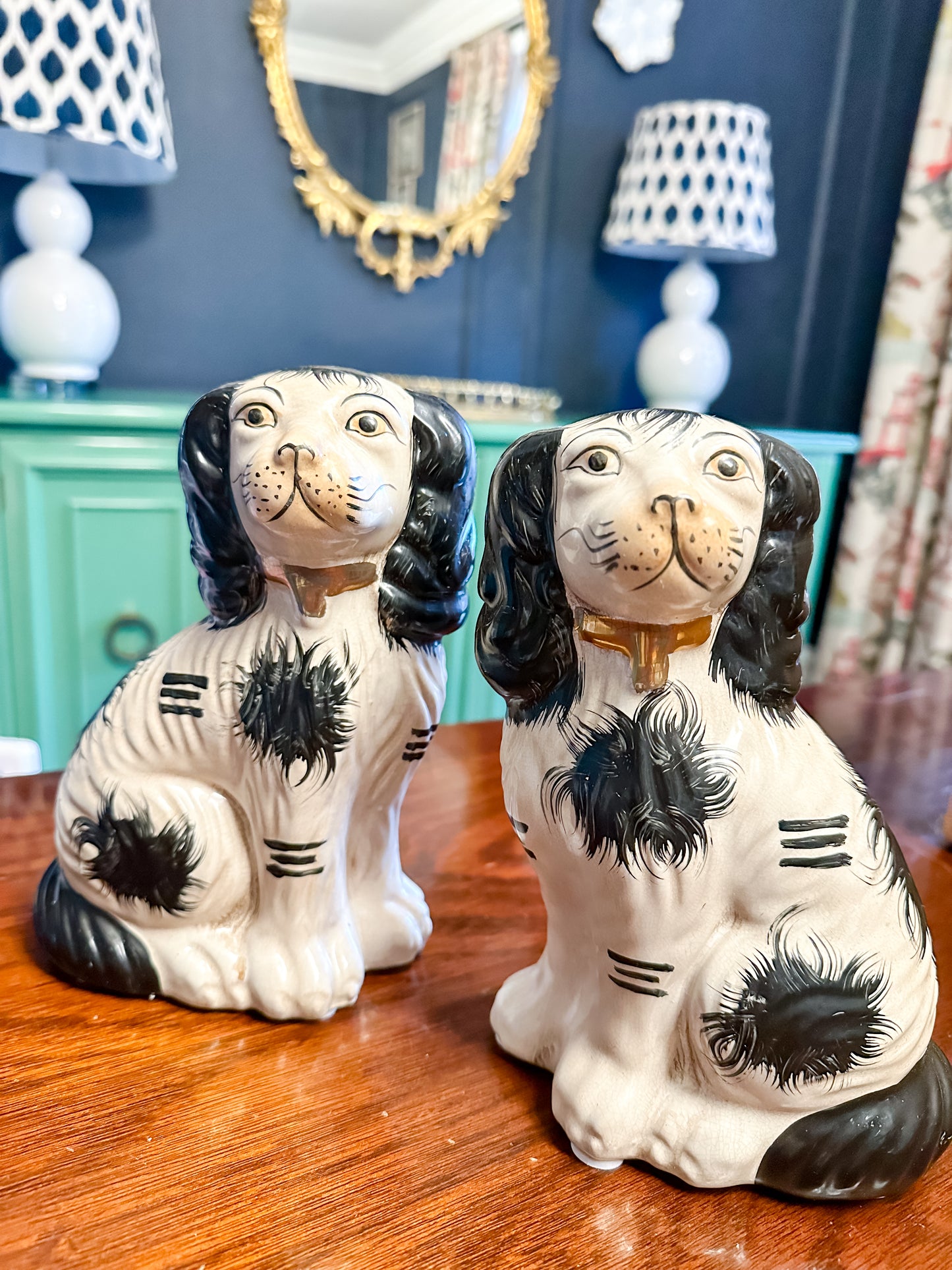 Black and White Hand Painted Staffordshire Style Dog Pair