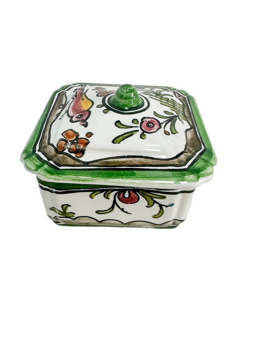 Vintage Hand Painted Portuguese Faience Lidded Box