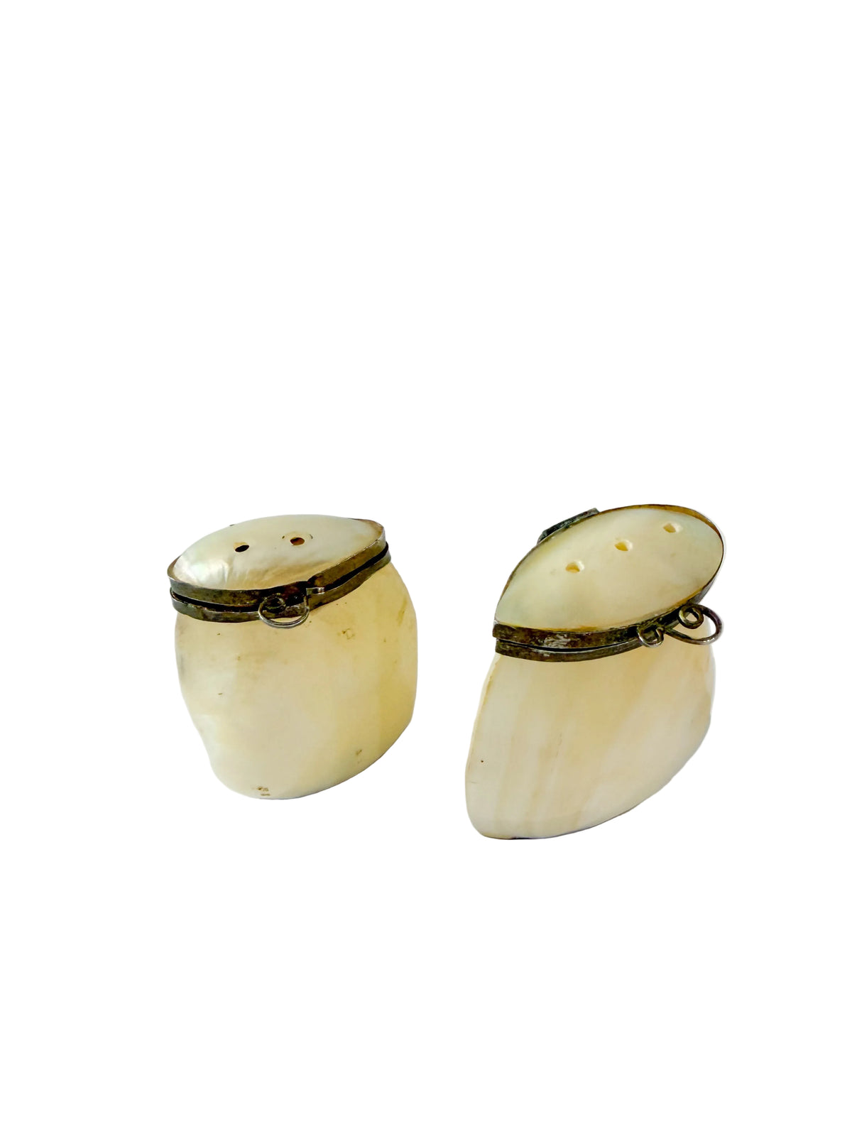 Vintage Carved Mother of Pearl and Silver Salt & Pepper Shakers