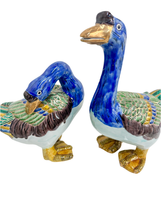 Vintage Herend Style Hand Painted Duck Pair