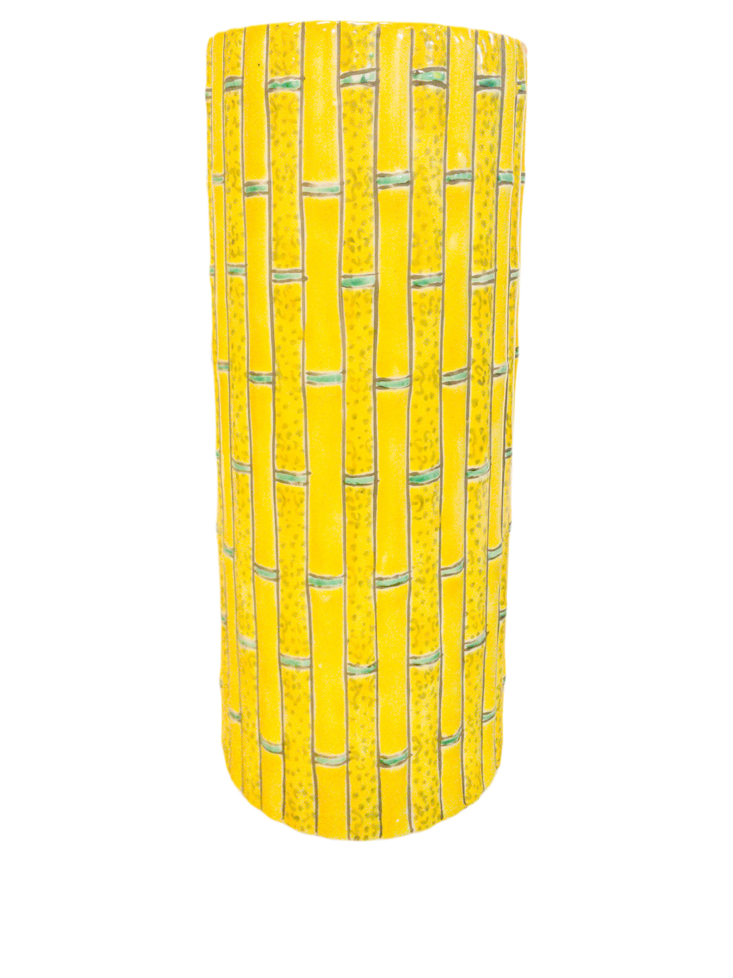 Chinese Porcelain Yellow Tongzhi Period Faux Bamboo Vase