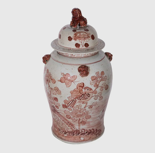 XL Hand Painted Burgundy Temple Jar