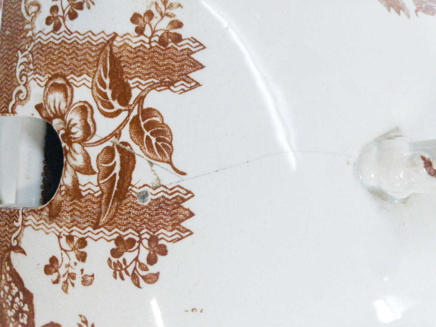 Antique Brown Transferware Tureen with Tray