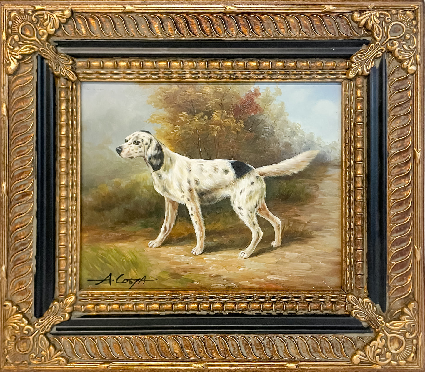 Original Signed Oil on Canvas Sporting Dog