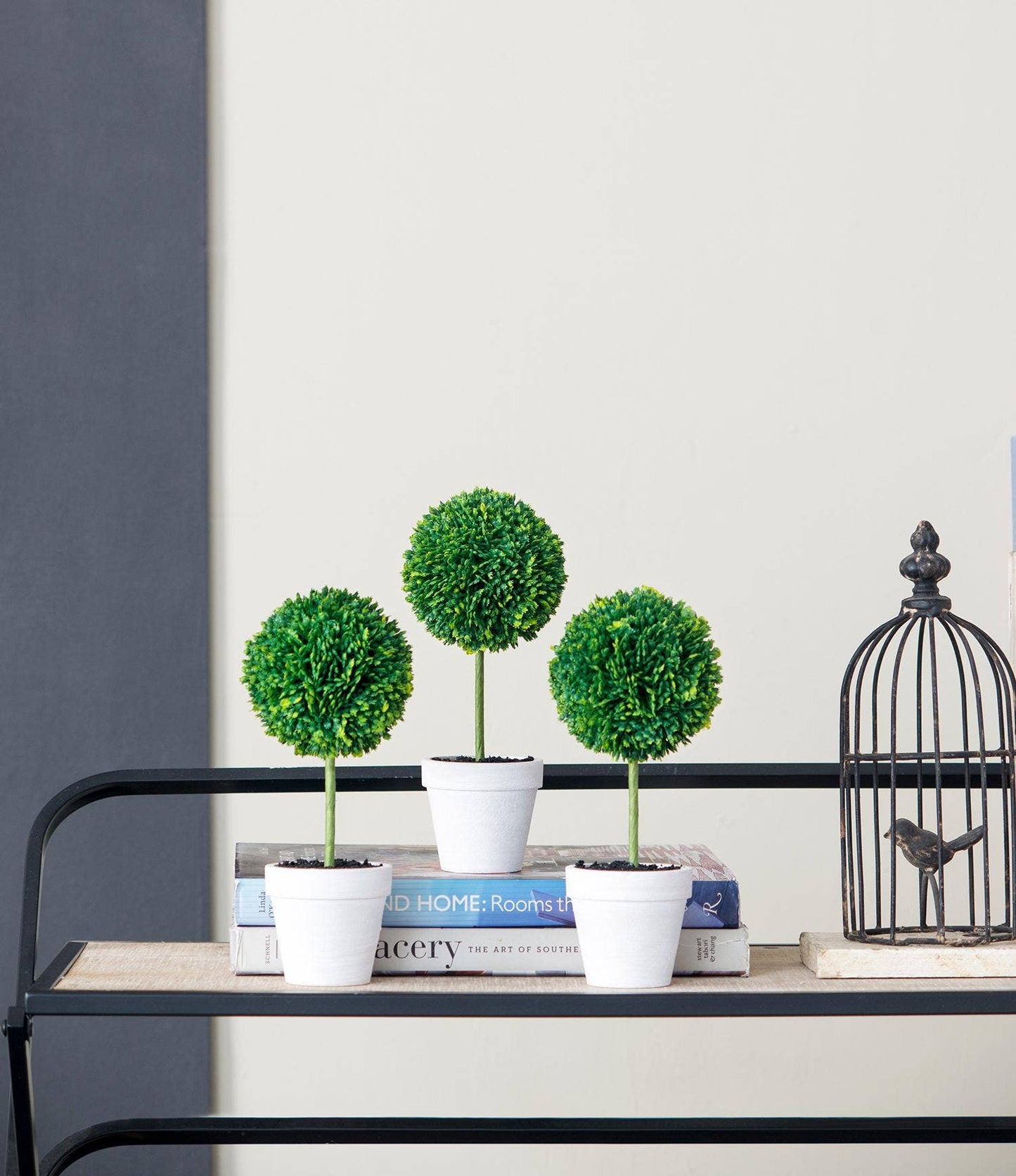 Faux Topiaries With Cream Pot 3.5x9"