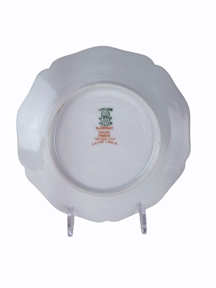 Limoges W. Guerin & Co Green & Gilt Porcelain Scalloped Plate