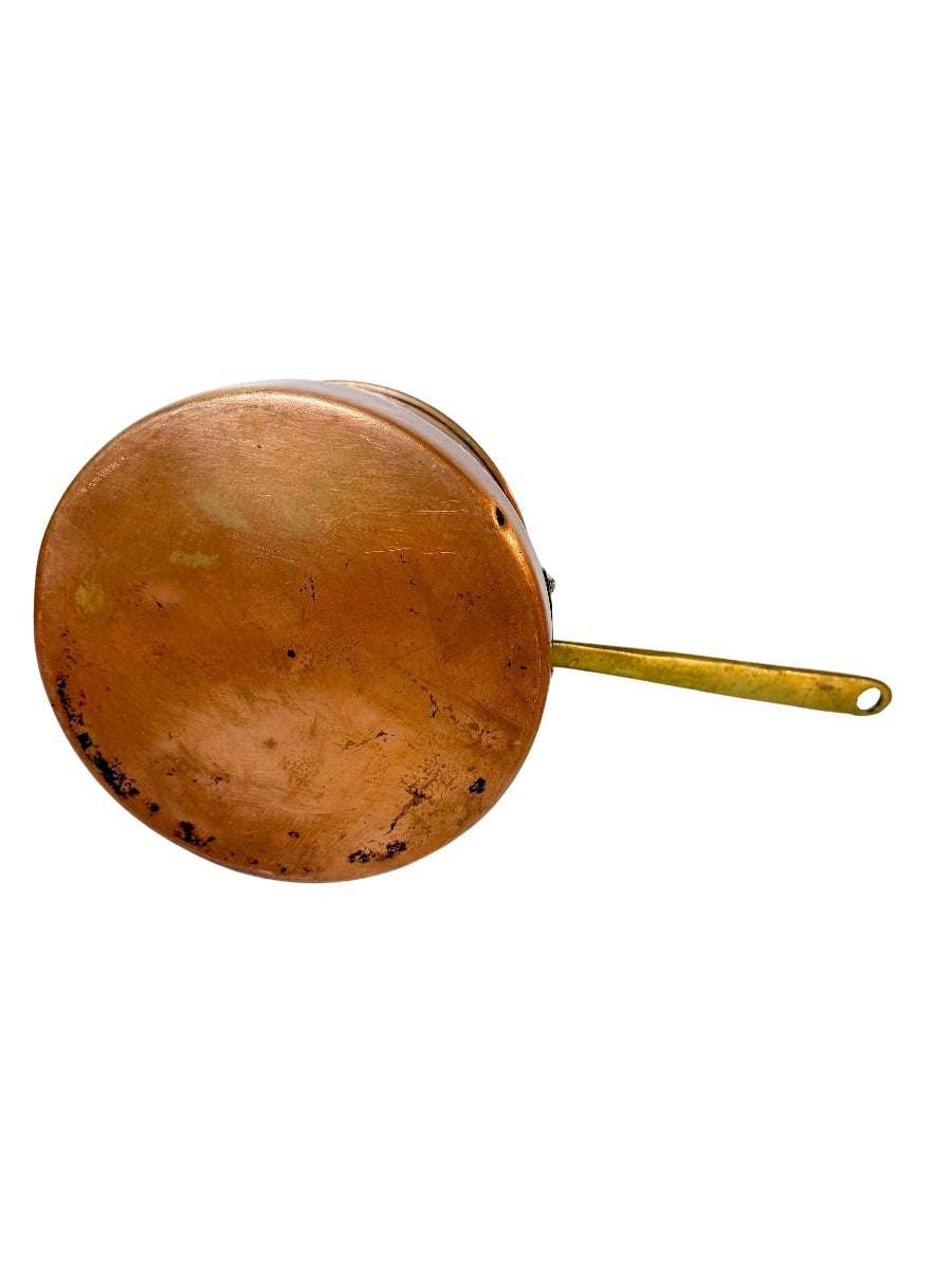 Vintage Copper Saucepan with Lid and Brass Handles