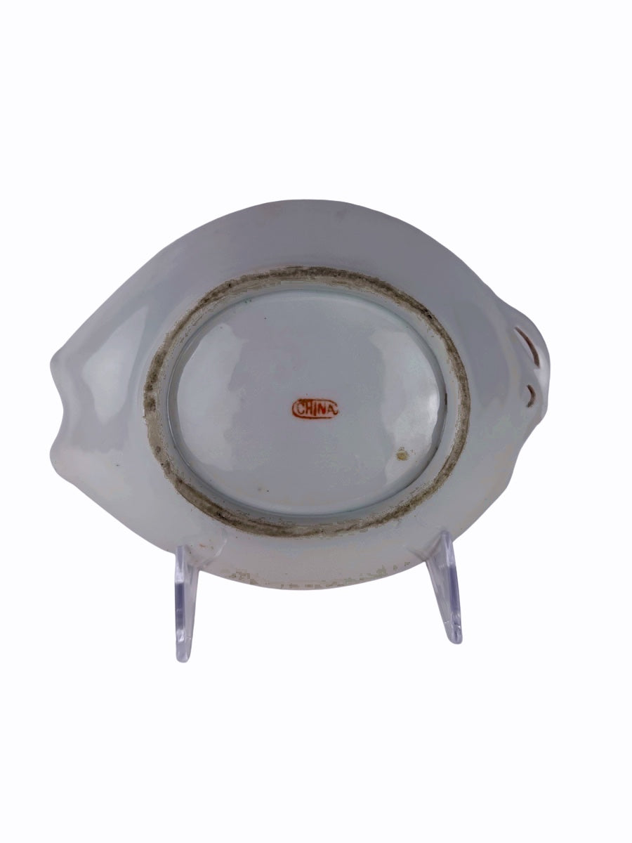 Chinese Rose Medallion Porcelain Handled Dish with Birds & Florals