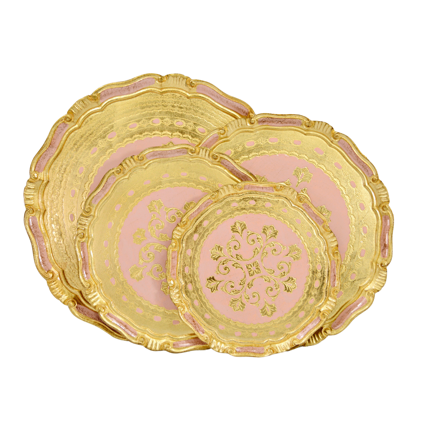Florentine Carved Gilded Round Tray - Pink